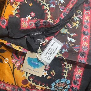 Vismaya Rhapsody‎ Scarf Mustard Floral Print Silk Blend Square